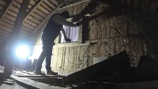 Продолжаем утеплять дом, на чердаке заколачиваем окно. И продолжаем пилить.