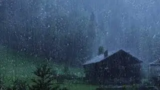 Rain sounds for sleep - The sound of heavy rainfall and thunder in a foggy forest at night