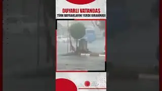 Düzce'de duyarlı bir vatandaş sağanak nedeniyle yola düşen Türk bayraklarını, yerden aldı