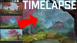 Calm Japanese Garden Digital Painting Concept Art Illustration (Clip Studio Paint) TIMELAPSE