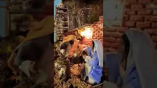 Natività asino bue con movimento luce per presepe 10-12 cm. 