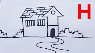 How to draw House with Letter H | Drawing a House for Beginners | House Drawing Simple