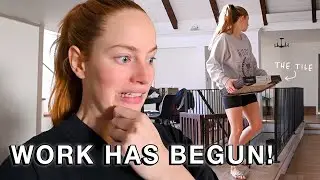 the master bathroom remodel HAS BEGUN!! the start to tiling the floor // vlogmas day 20