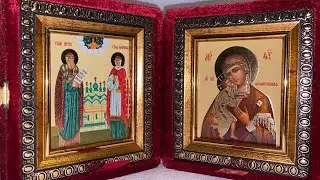 Икона складень Божией Матери Феодоровская и святых Петра и Февронии