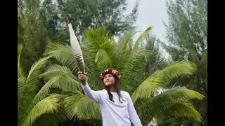 Olympisches Feuer auf Tahiti am Pointe de Venus 2024