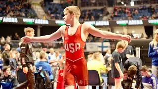 U15 Xavier Flores (USA) vs Kirill Buldakov (EST) 52kg. Freestyle boys wrestling. B-cam-man