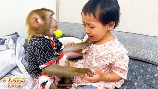 Monkey Kaka's sweet reaction when saw Diem crying because missed mom