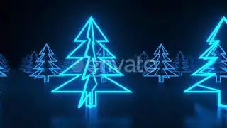 Christmas trees, blue neon glow icon on darkness black background | Motion Graphics - Envato ele...