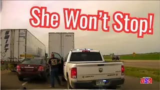 Incredible chase as woman RAMS troopers with baby in the car.