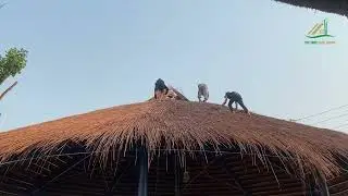 Guot thatched roof construction for iron stilt houses at Hai Tien beach - Ngoc Duong Bamboo