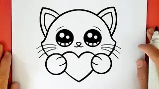 COMO DESENHAR UM GATINHO SEGURANDO UM CORAÇÃO KAWAII