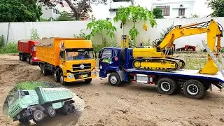 Xe Ô Tô Tải 4 Chân Chở Cát Lao Xuống Sông, Xe Đồ Chơi Điều Khiển, Xe Ben, Xe Cẩu Xúc Cát, Dump Truck