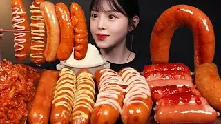 Giant kielbasa, grilled sausages, and spicy kimchi mukbang Asmr