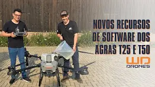 Drone DJI AGRAS T25 voando em talhão dividido ao meio - Tutorial sobre o novo recurso T50 e T25