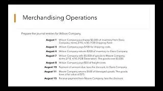 Merchandising Operations (Journal Entries)