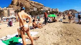 🇪🇦☀️🏝️🍑COSTA BLANCA BEACH 2024 -- ALICANTE POSTIGUET BEACH --  4K 60FPS VIEW 🎥  BEACH WALK 🚶