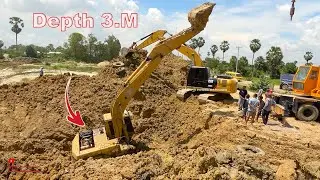 INCREDIBLE.!! Excavator Sink In Deep Soils Of Depth 3 Meters And Skill Help By Crane & Excavator
