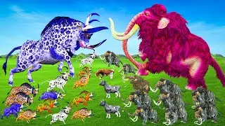 20 Zombie Monster buffaloes  Vs 20 Zombie  Mammoths Ultimate Epic Battle Woolly Mammoth Saves cow