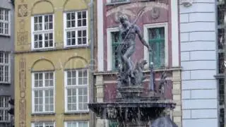 a Monument to Neptune Standing on Horses and Keeping a Trident in Hand in Heavy Snow