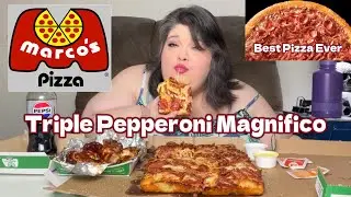 Triple Pepperoni Magnifico from Marco's Pizza Mukbang with BBQ Wings