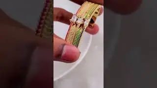Heart Geometric Rainbow Multi Color Fancy Cubic Zirconia 18K Gold Bangle Cuff Kada for Women