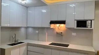 Customized Kitchen Design | Alluminum Modular Kitchen Cabinet | Crystal White Quartz Countertop.