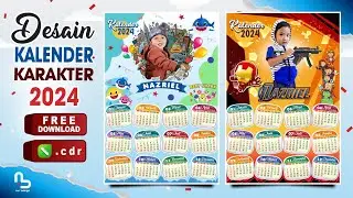 Desain Kalender 2024 Tema Karakter Baby Shark & Avangers - (FREE CDR) - 