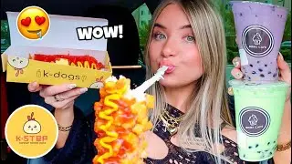 Trying Korean Fried Corndogs! + boba tea flavors 😍