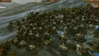 Total War. dwarfs and high elfs trying to survive an assault of dark elfs and lizard things