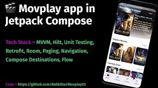 Movplay app in Jetpack Compose - MVVM, Hilt, Testing, Retrofit, Room, Paging, Compose Destinations