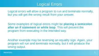 Video 3:  Three types of errors when programming