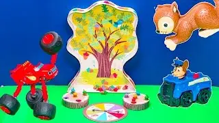 Playing the Sneaky Snacky Squirel Game with Blaze and Paw Patrol Toys