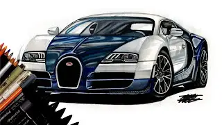Realistic Car Drawing - Bugatti Veyron 16.4 Super Sport - Time Lapse - Drawing Ideas