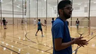 Badminton 2024/10/1 game 1: Ethan/Arpit vs. Anu/Mullai