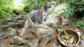 When I went to the stream, I saw crabs crawling everywhere