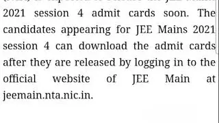 Jee Mains Admit Card 2021 🔥 | Jee Mains 4th Attempt admit card | Jee Mains 4th session admit card