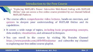 Free Matlab Online Course : Contents of the Chapters