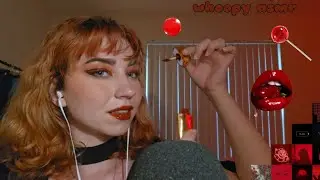 ASMR Red glossy makeup look (makeup brush sounds, mouth sounds)