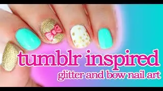 Tumblr Inspired Bow and Glitter Nail Art