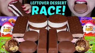 ASMR EXTREME LEFTOVER DESSERT RACE! CADBURY WISPA, KINDER JOY EGGS, MILKA CAKES, FERRERO, ICE CREAM