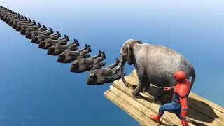الفيل يمشي فوق جسر غوريلا قراند 5 GTA Elephant walks over a gorilla bridge