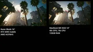 CyberPunk 2077 FullHD Highest settings Ultra, NoRT Benchmark! RTX 5090 mobile vs M5 MAX 128GB 40c.
