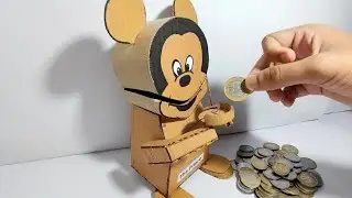 Make a Automatic Coin Bank With Cardboard/How To Make a Coin eating Robot/Micky mouse coin bank/