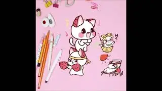 Galaxy Stickers - [poly] cute pink strawberry cat, berrynyang