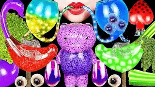 ASMR RAINBOW DRINKS *VAMPIRE BOBA TEA, MOCHI, SEA GRAPES, KYOHO JELLY FROG EGGS, BIRD GLASS 신기한 물 먹방