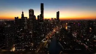 Silhouette Skyline of Downtown Chicago 4K Drone Video