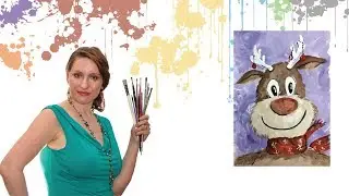 Как рисовать рождественского оленя акрилом или гуашью