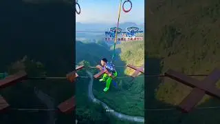 Dangerous bungee bridge 😲 #bungee #chinese #bridge #dangerous #adventure #amazing #adven #epicjump