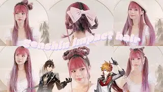 6 easy hairstyles inspired by genshin impact characters 🥴👍🏻 (xiangling, keqing, venti, etc!)