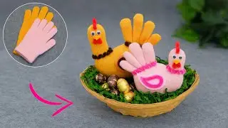 Don’t rush to throw away lone GLOVE🧤Cute CHICKENS made from gloves quickly and easily🐔